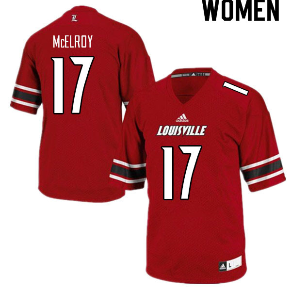 Women #17 Nathan McElroy Louisville Cardinals College Football Jerseys Sale-Red - Click Image to Close